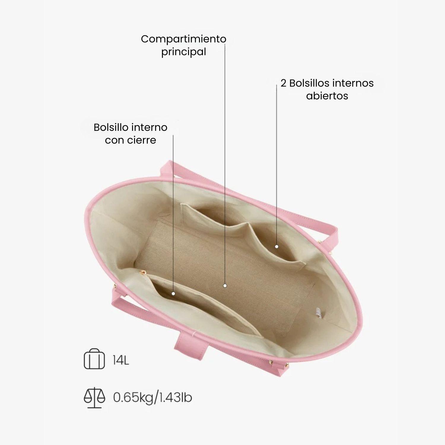 Ecosusi Cartera Tote Marina de Rafia Natural 14L para 14" Rosado-3