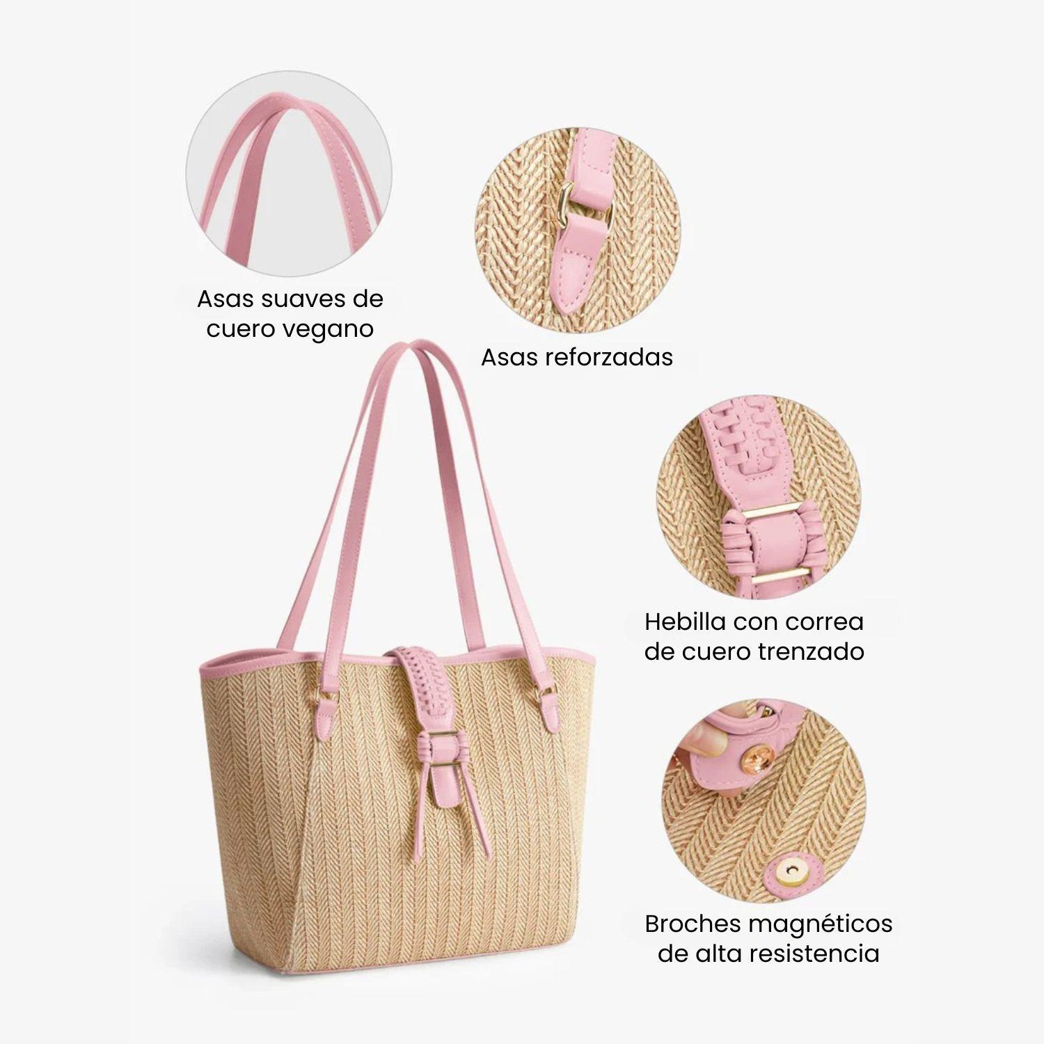 Ecosusi Cartera Tote Marina de Rafia Natural 14L para 14" Rosado-4