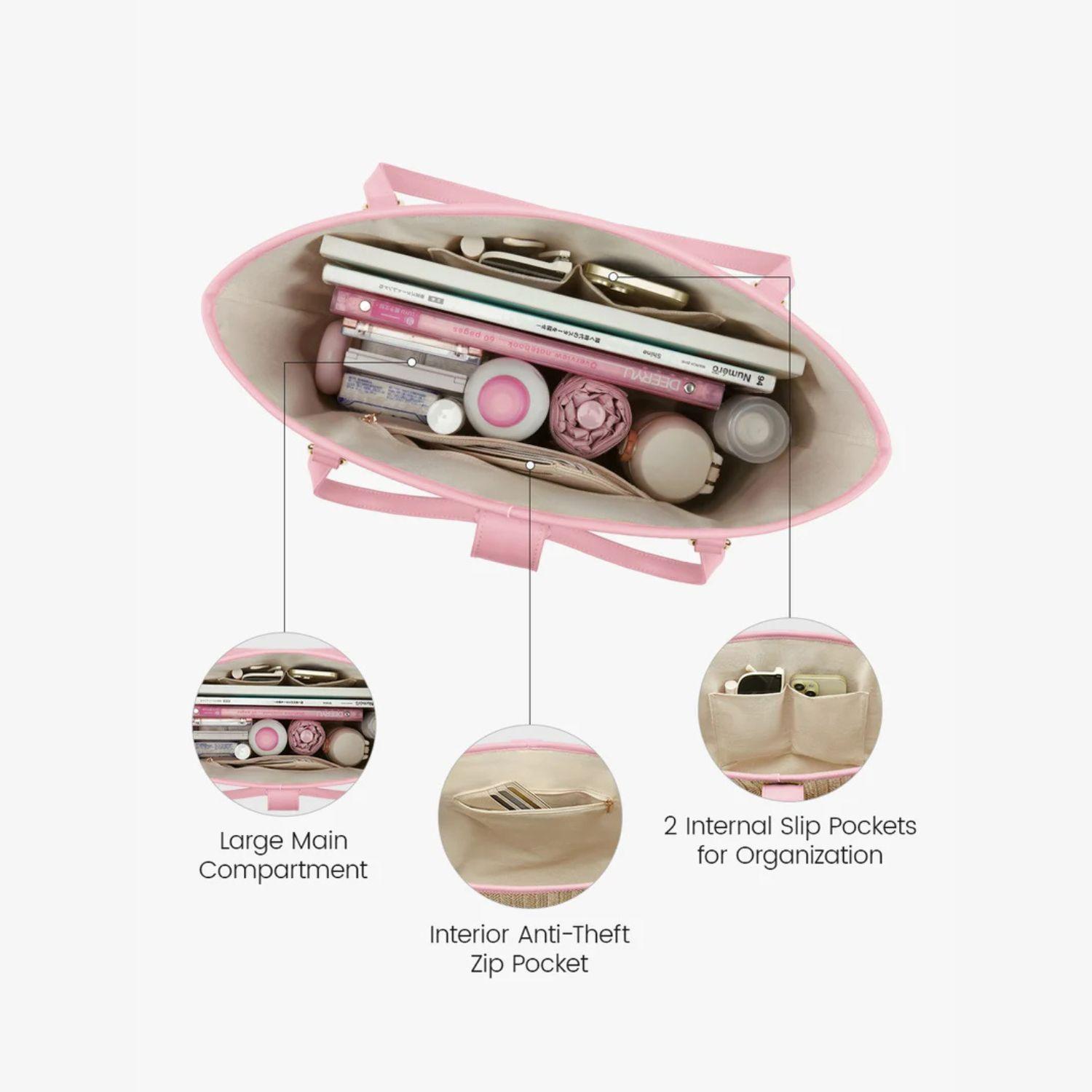 Ecosusi Cartera Tote Marina de Rafia Natural 14L para 14" Rosado-5