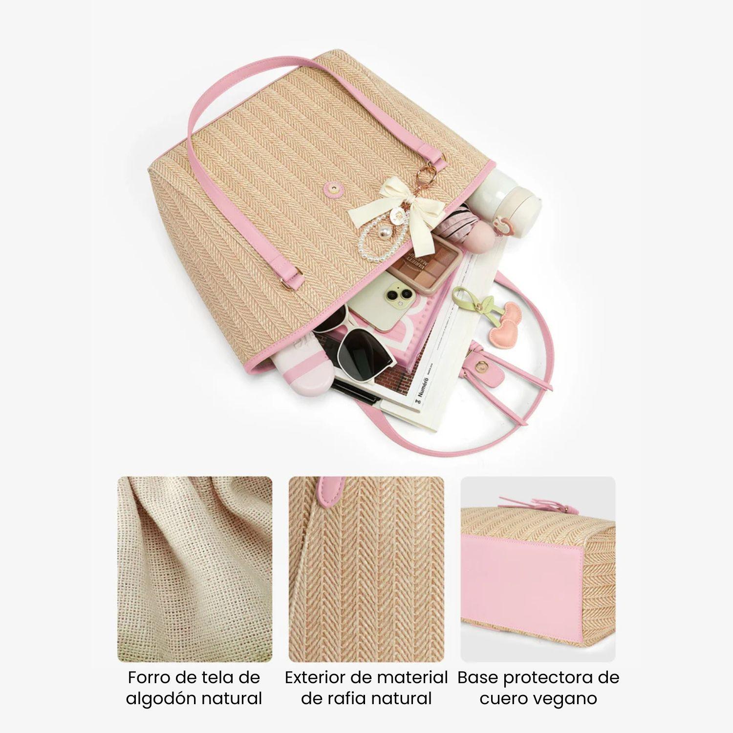 Ecosusi Cartera Tote Marina de Rafia Natural 14L para 14" Rosado-6