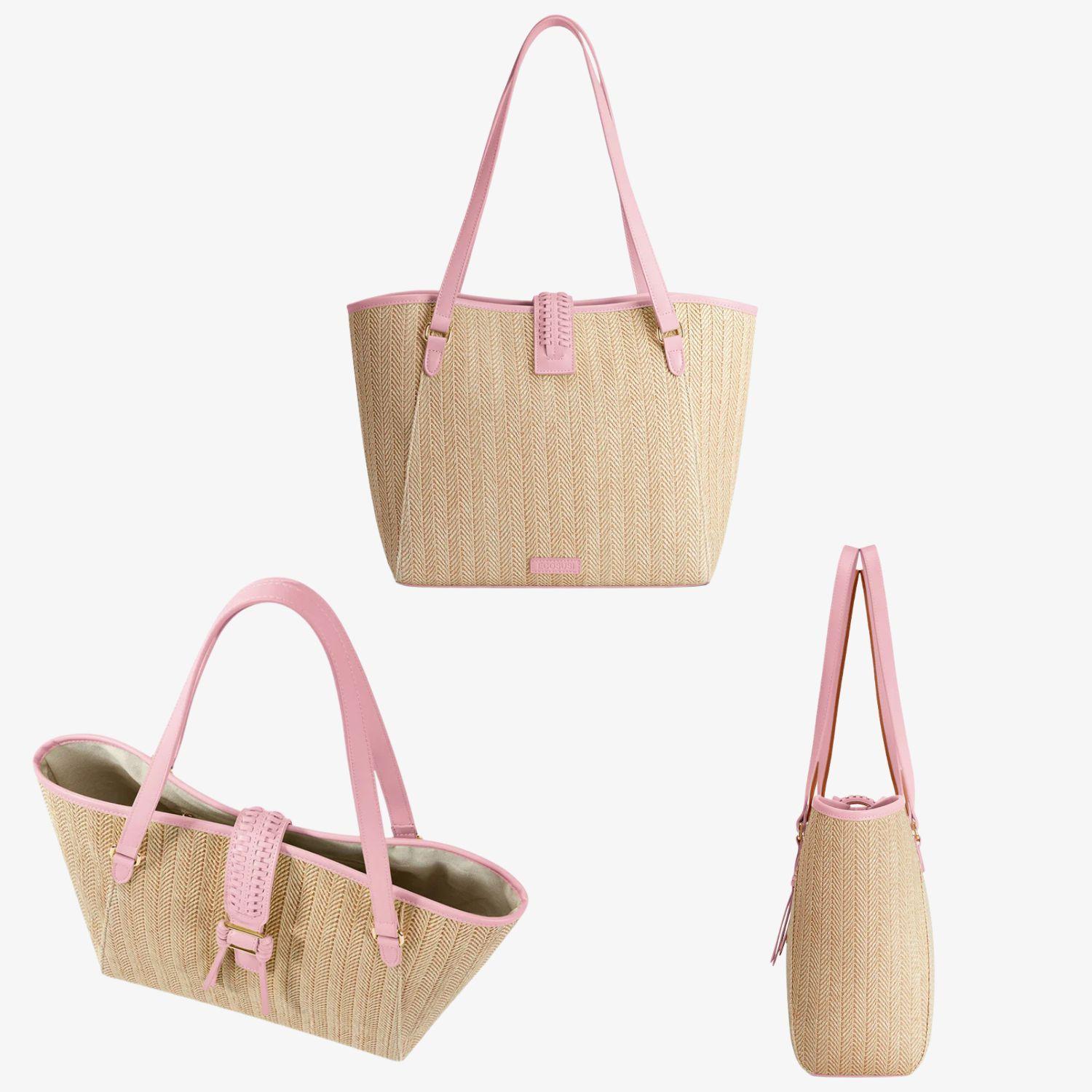 Ecosusi Cartera Tote Marina de Rafia Natural 14L para 14" Rosado-7