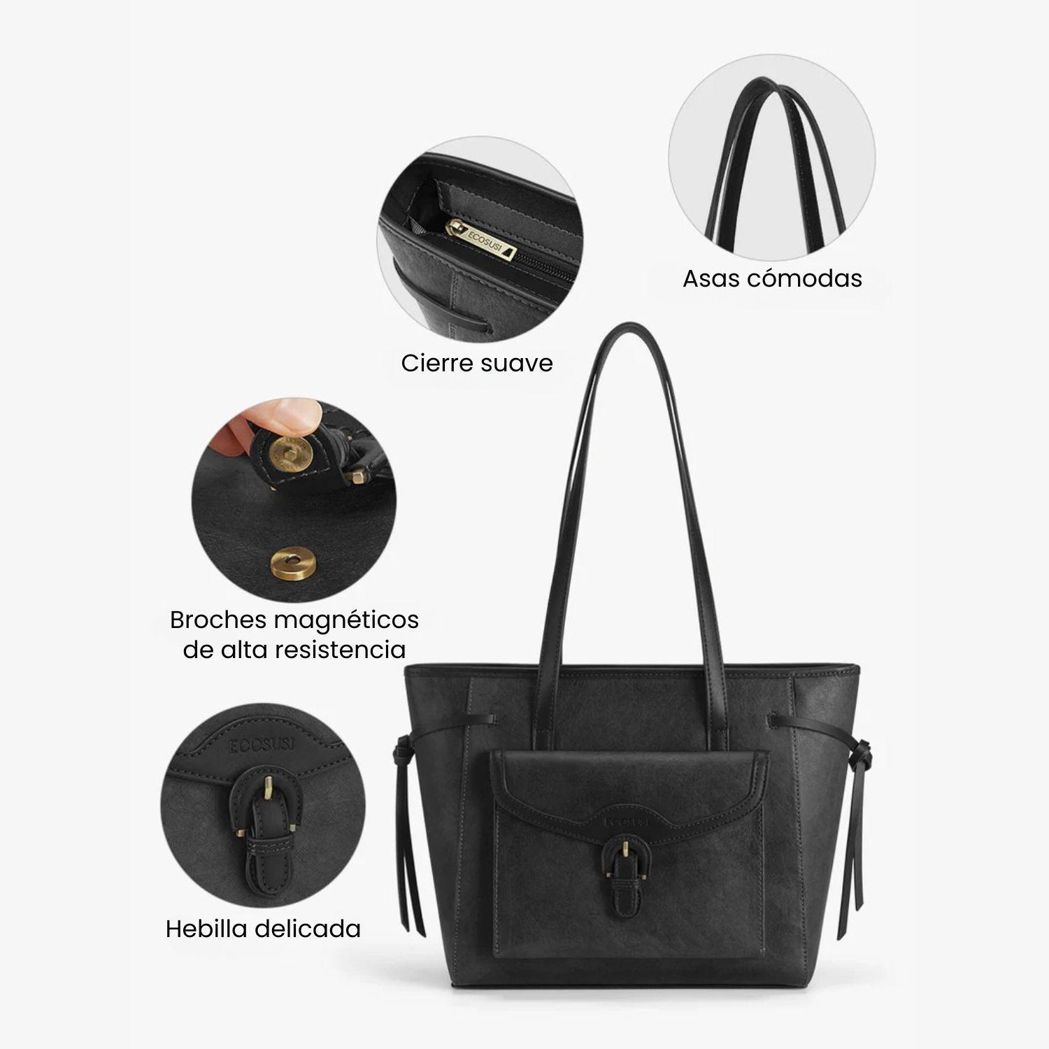 Ecosusi Bolso Tote Evelina de Papel Lavable 14L para 13" Negro-4