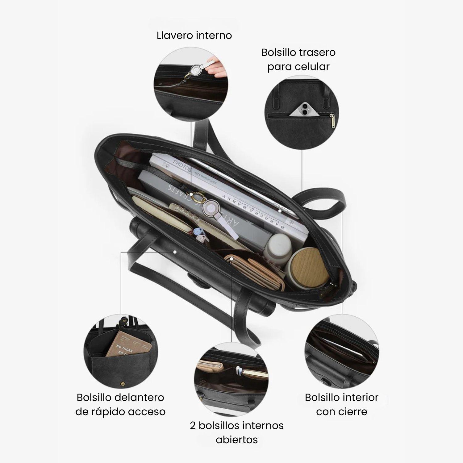 Ecosusi Bolso Tote Evelina de Papel Lavable 14L para 13" Negro-5