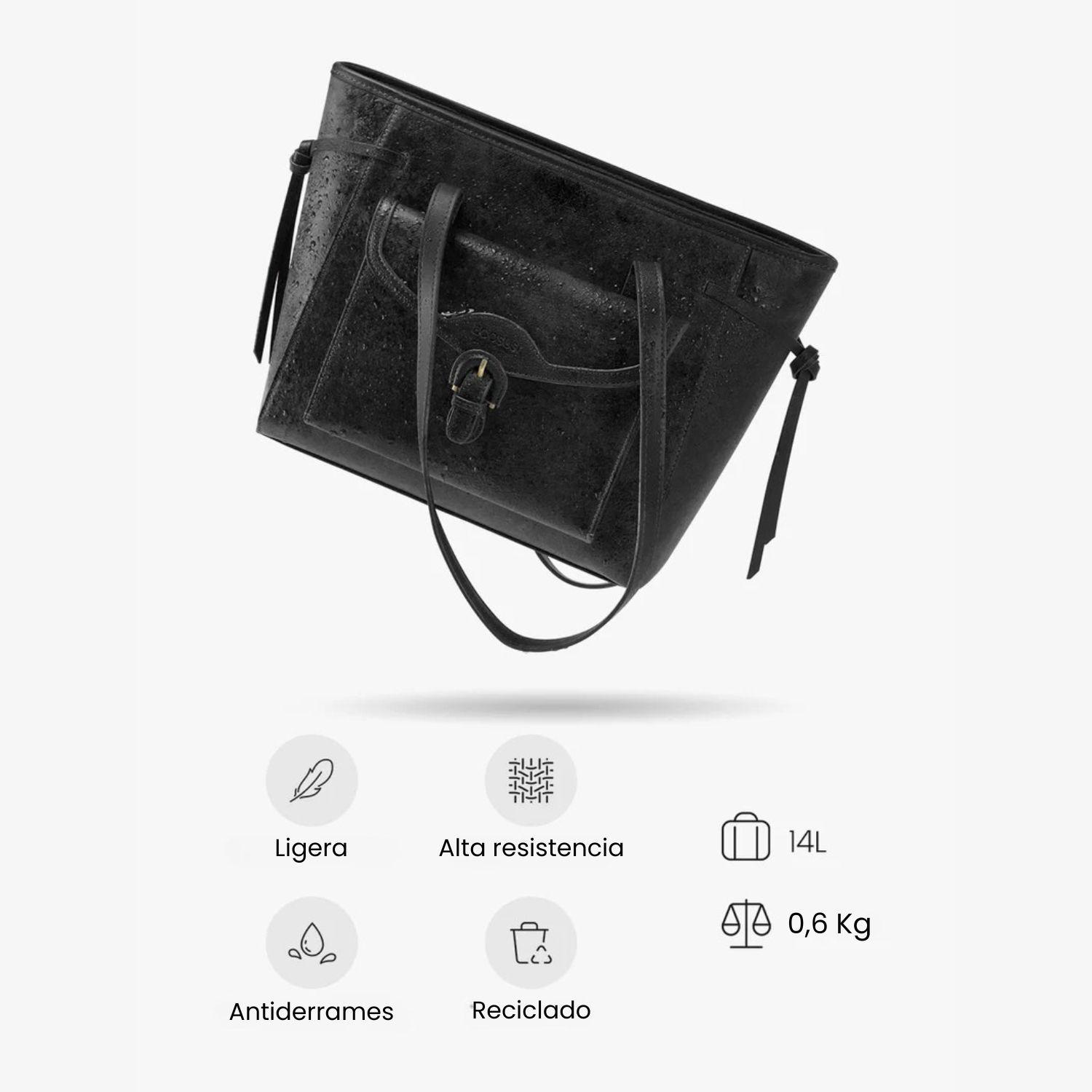 Ecosusi Bolso Tote Evelina de Papel Lavable 14L para 13" Negro-6