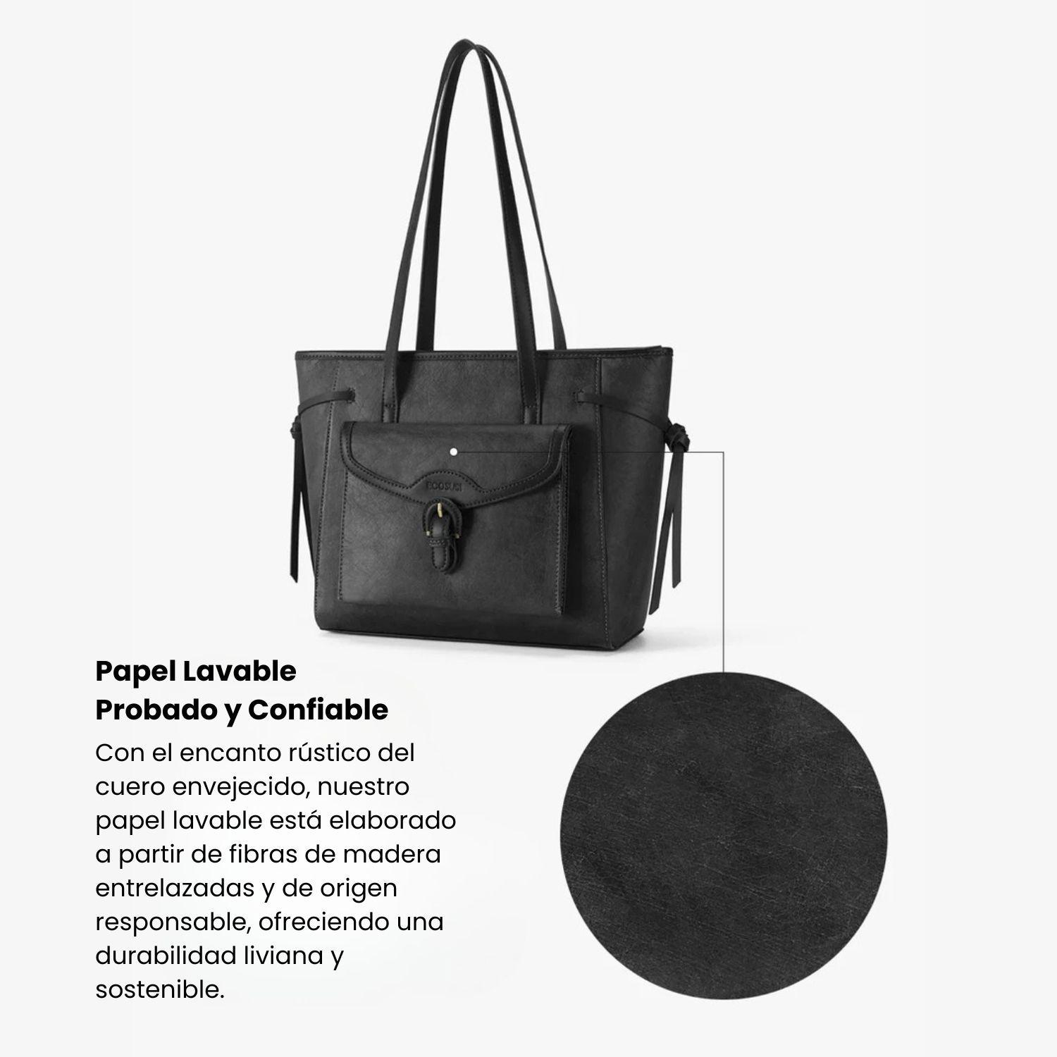 Ecosusi Bolso Tote Evelina de Papel Lavable 14L para 13" Negro-7