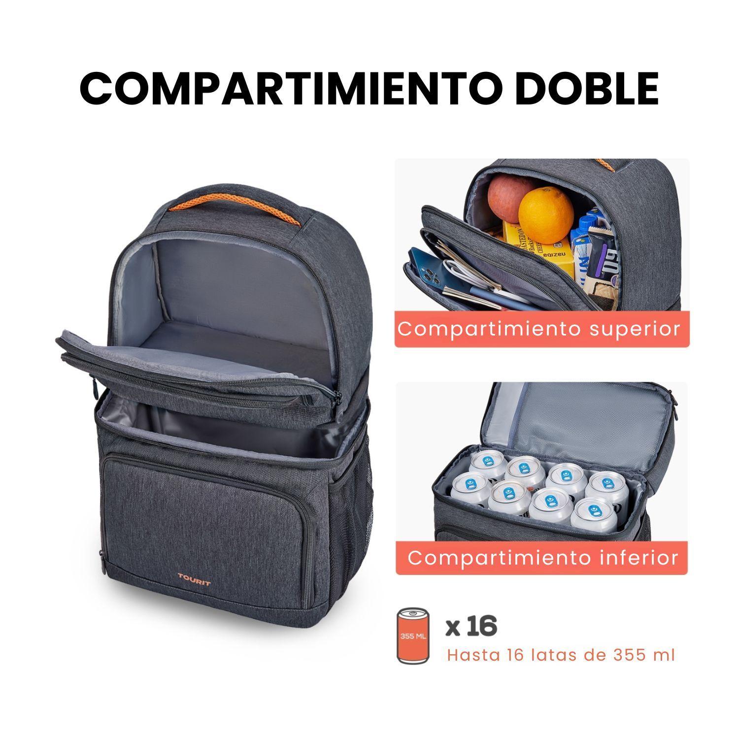 Tourit Mochila Térmica Double Deck 30 latas 28L Impermeable Gris Oscuro-4
