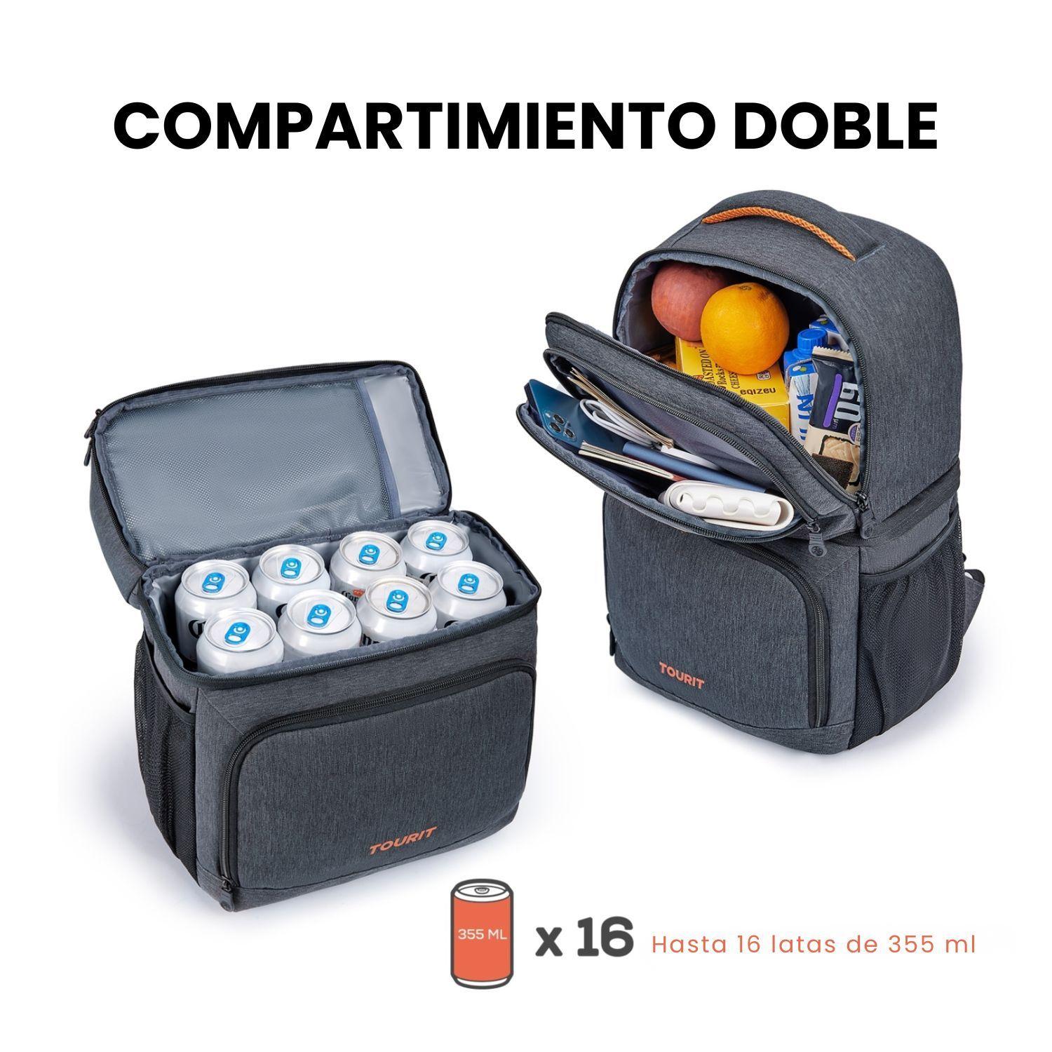 Tourit Mochila Térmica Double Deck 30 latas 28L Impermeable Gris Oscuro-7