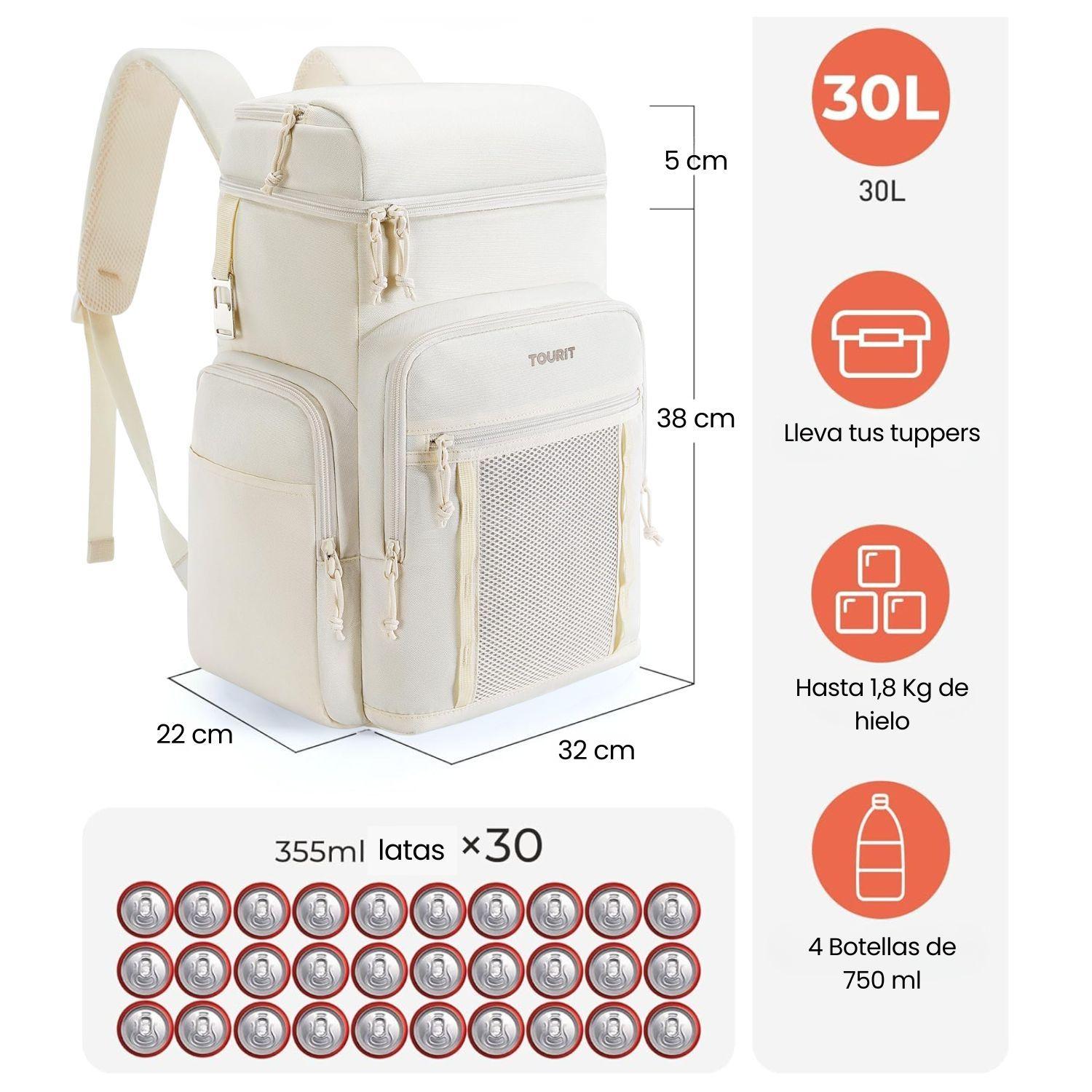 Tourit Mochila Térmica Outdoor 30 latas 28L Impermeable Beige-2