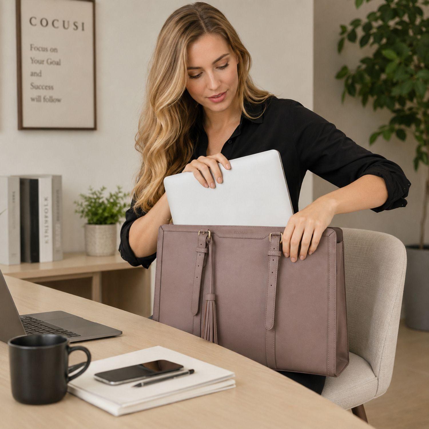 Ecosusi Bolso Tote de Oficina para Notebook 15.6'' con Cierre Magnético Lila-7