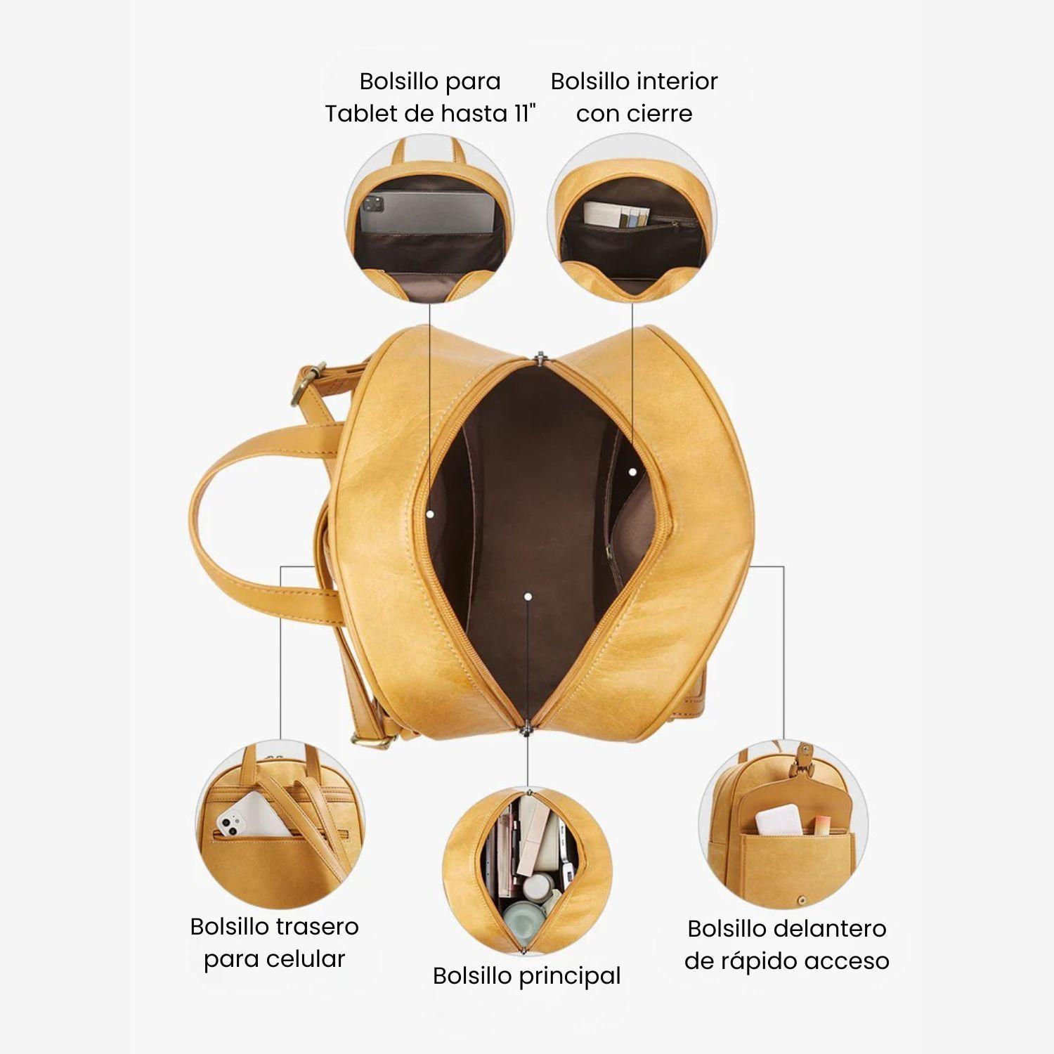 Ecosusi Mini Mochila Evelina de Papel Lavable Ecológico 11" Ámbar-4