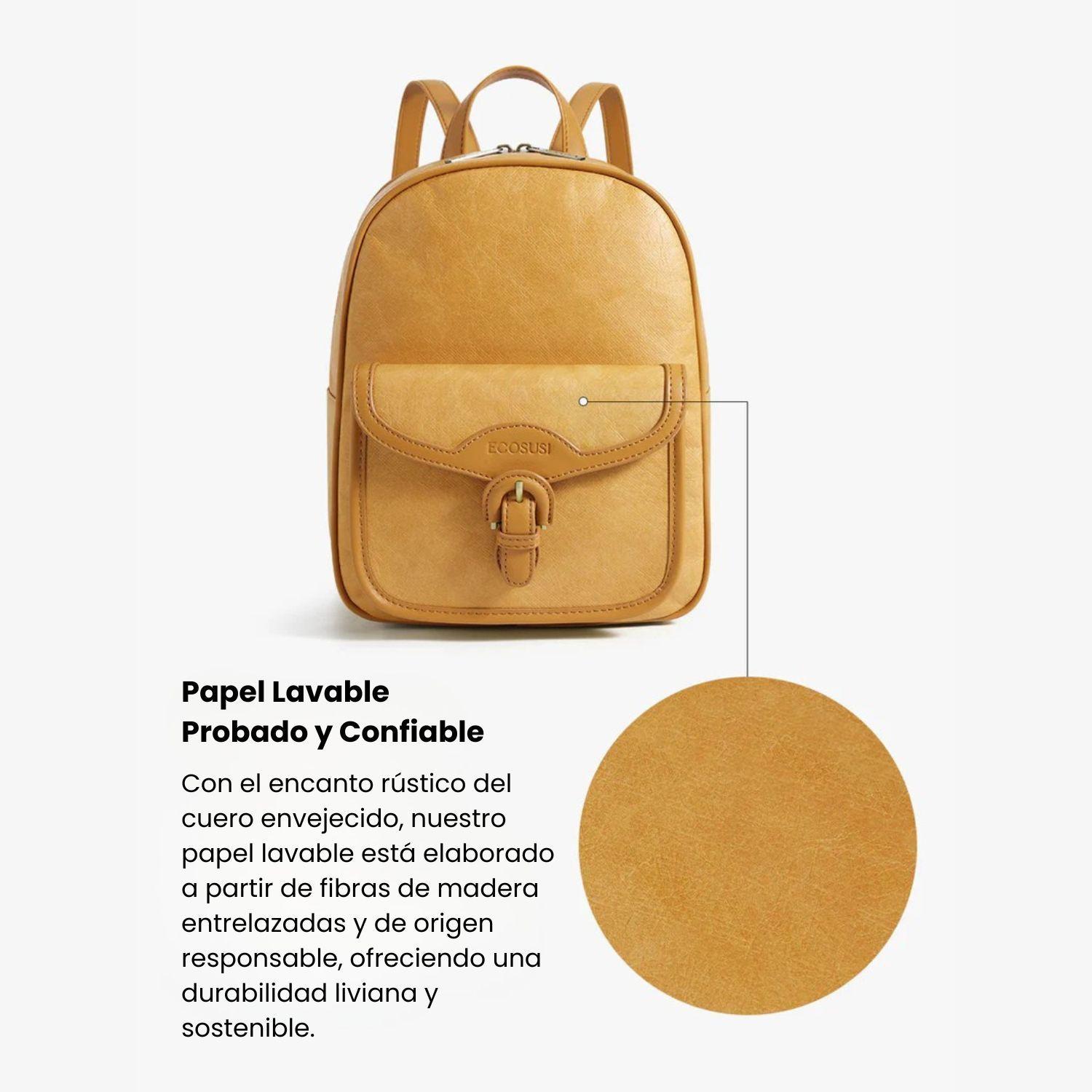 Ecosusi Mini Mochila Evelina de Papel Lavable Ecológico 11" Ámbar-7