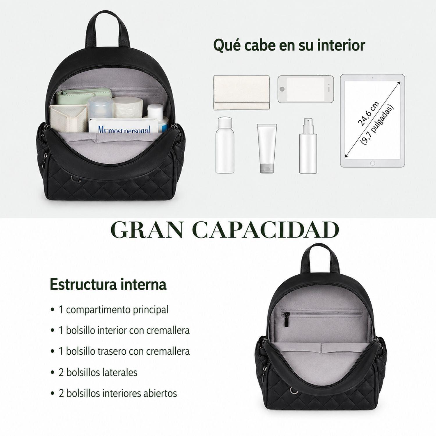 Ecosusi Mini Mochila Juvenil Acolchada para 9,7" Negro-4