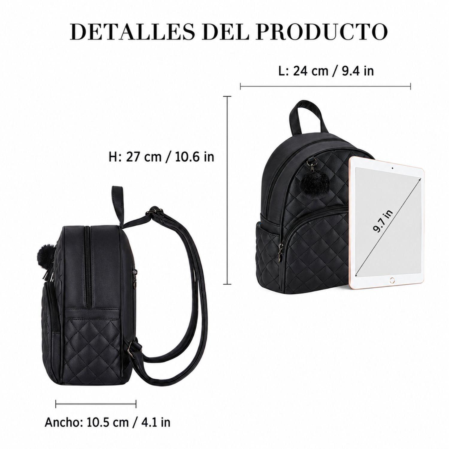 Ecosusi Mini Mochila Juvenil Acolchada para 9,7" Negro-6