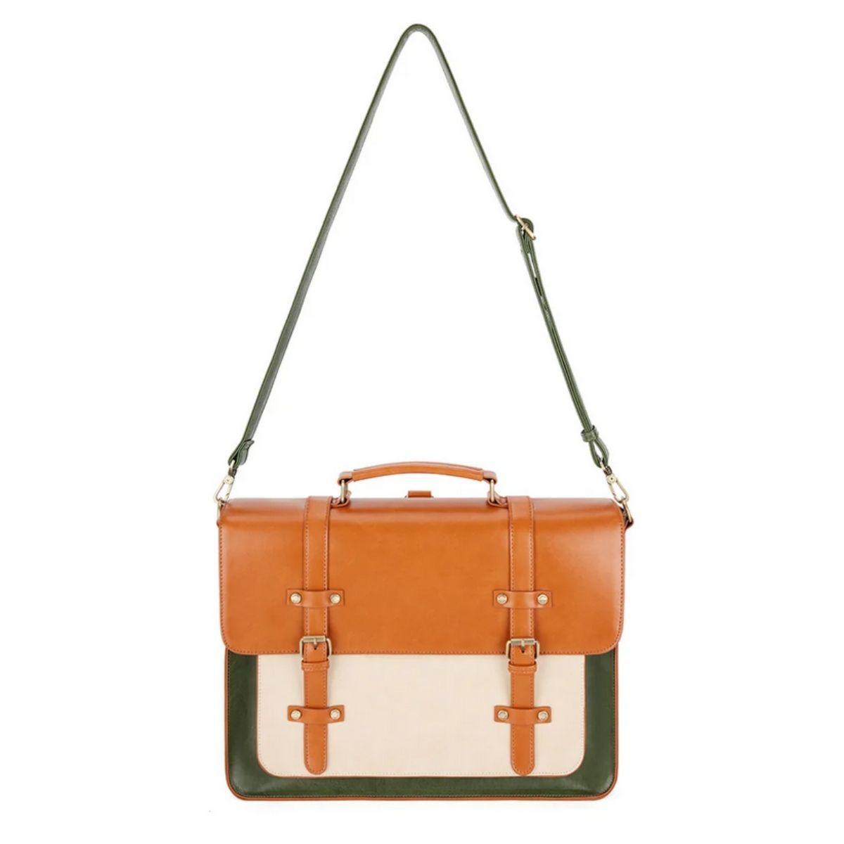 Ecosusi Mochila y Maletín Vintage Sombre para 15,6" - Verde Café-2