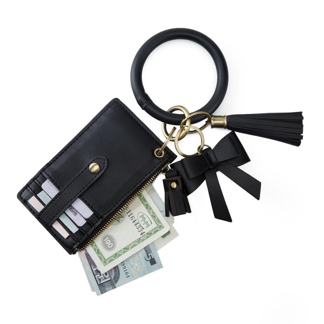 Ecosusi Llavero de pulsera con borla y lazo  - negro-1
