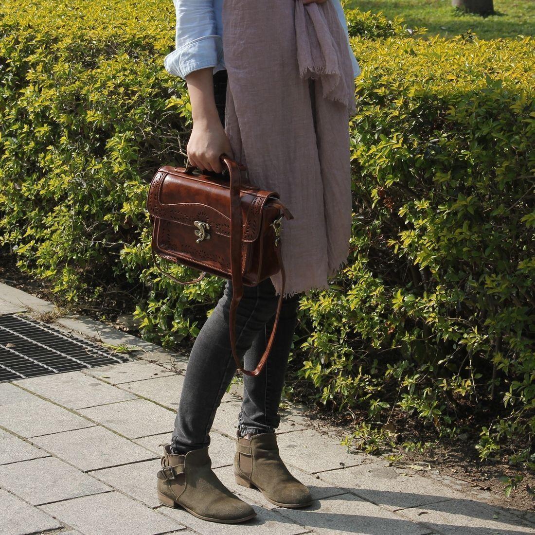 Ecosusi Bolso Bandolera Perforado para Mujer - Café-7