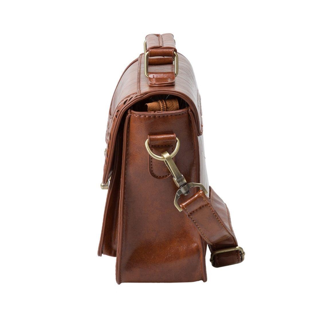 Ecosusi Bolso Bandolera Perforado para Mujer - Café-3
