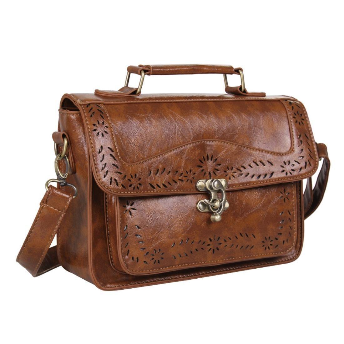 Ecosusi Bolso Bandolera Perforado para Mujer - Café-5