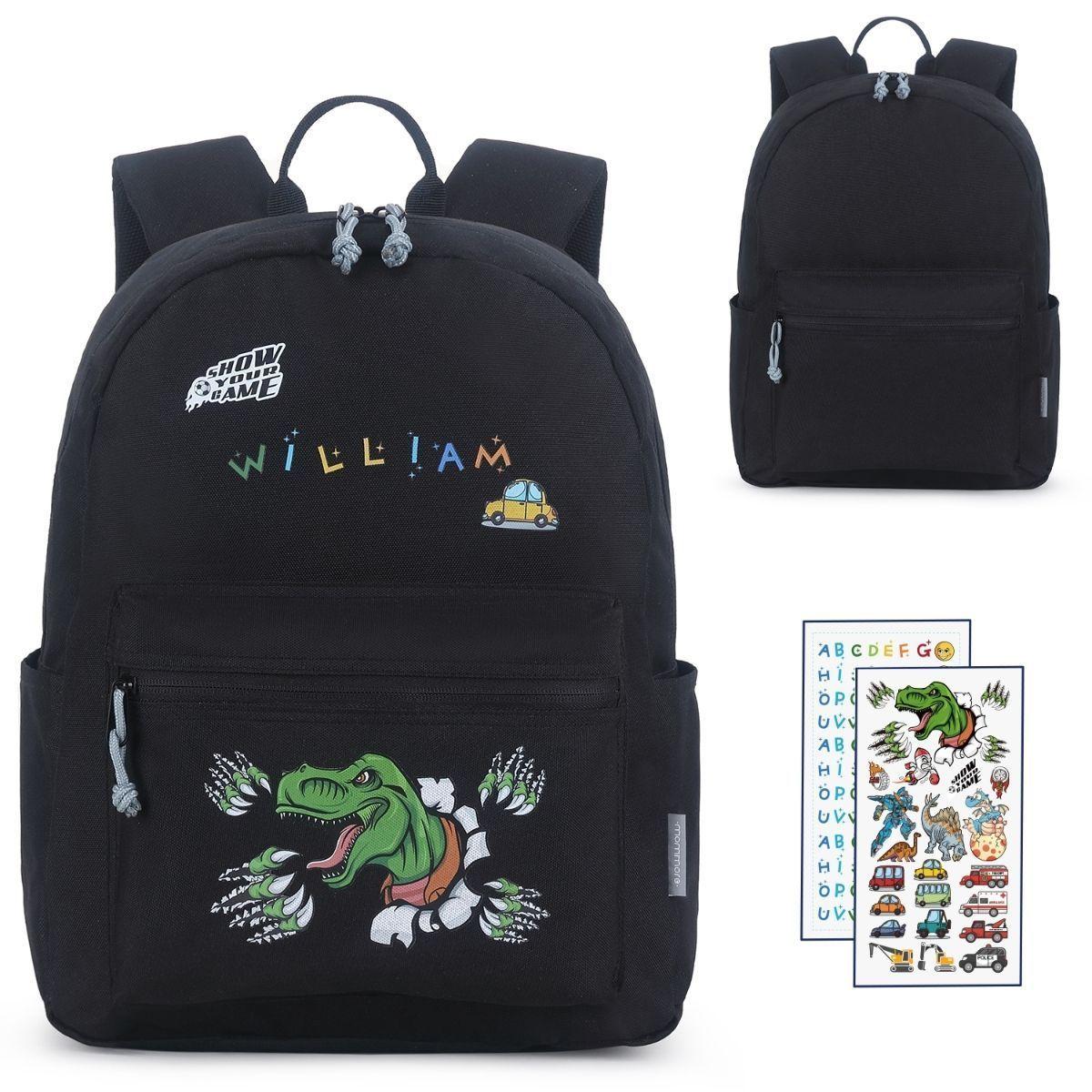 Mommore - Mochila para niños con stickers - Negro dinosaurio-0