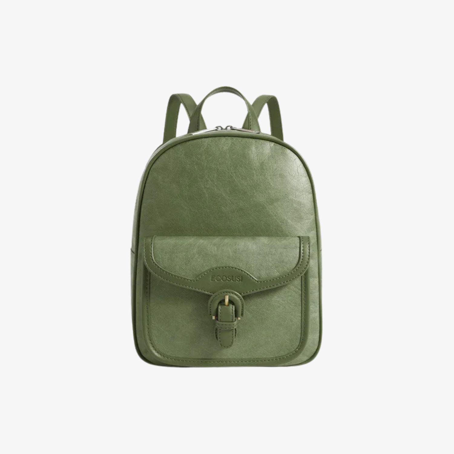 Ecosusi Mini Mochila Evelina de Papel Lavable Ecológico 11" Verde Olivo-0