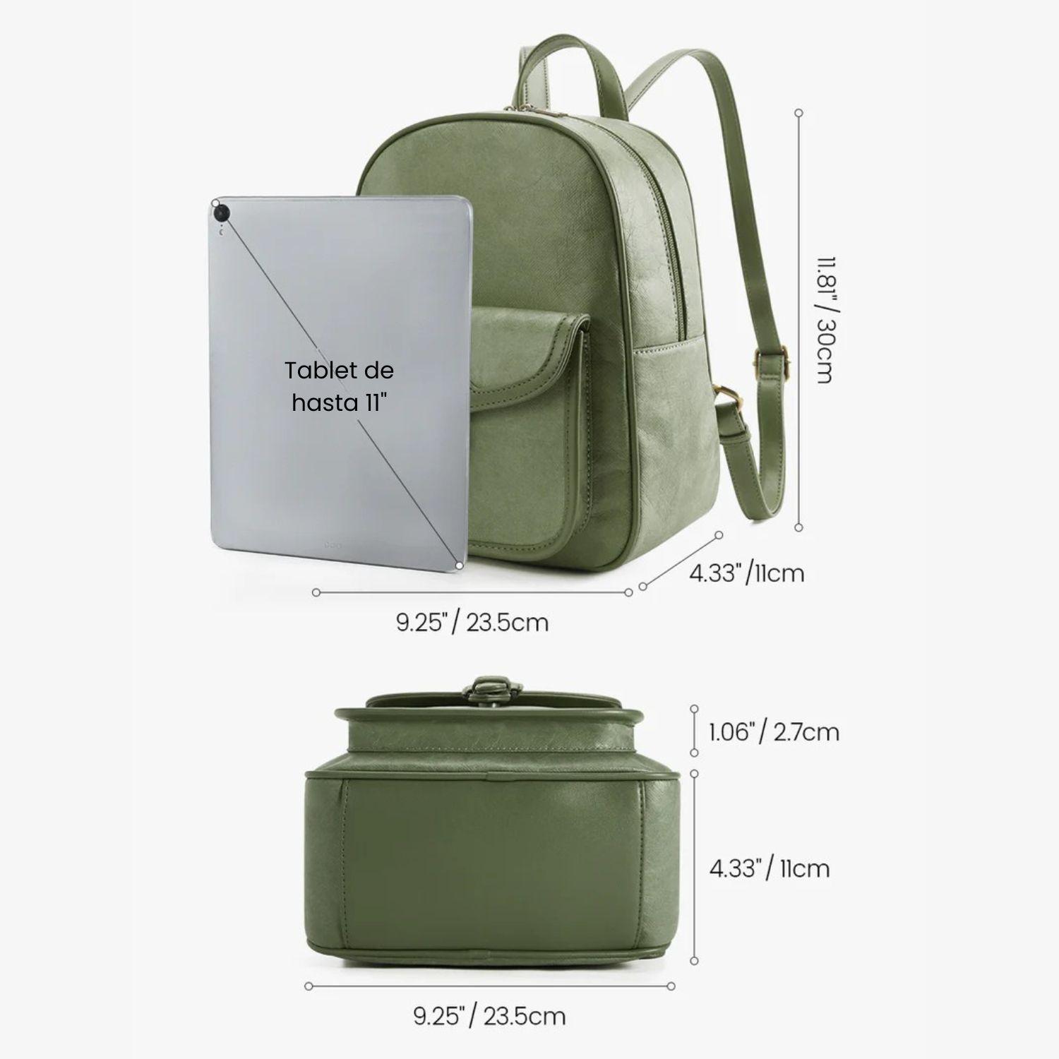 Ecosusi Mini Mochila Evelina de Papel Lavable Ecológico 11" Verde Olivo-2