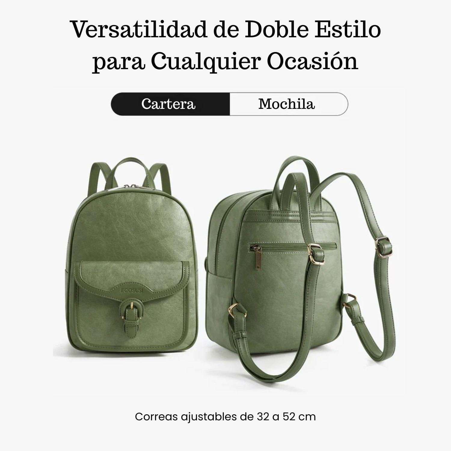 Ecosusi Mini Mochila Evelina de Papel Lavable Ecológico 11" Verde Olivo-3