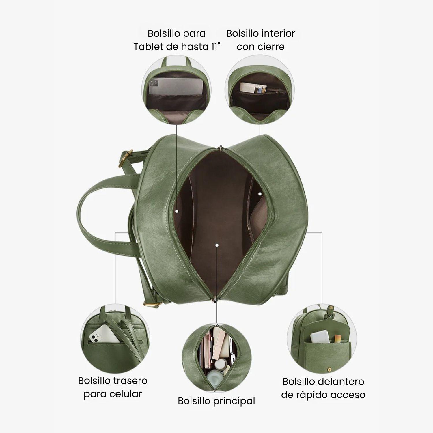 Ecosusi Mini Mochila Evelina de Papel Lavable Ecológico 11" Verde Olivo-4