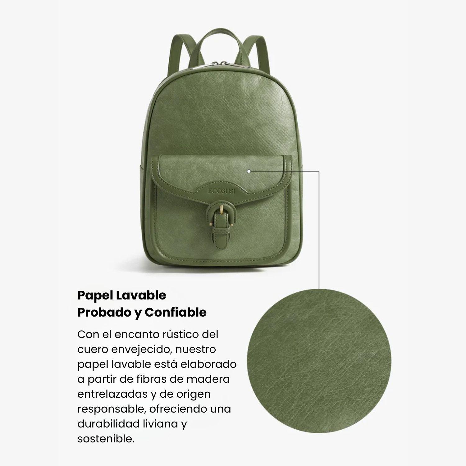Ecosusi Mini Mochila Evelina de Papel Lavable Ecológico 11" Verde Olivo-7