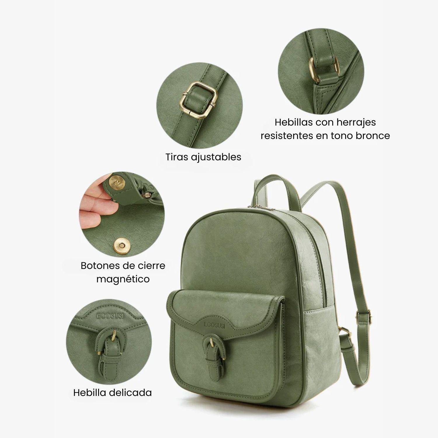 Ecosusi Mini Mochila Evelina de Papel Lavable Ecológico 11" Verde Olivo-5