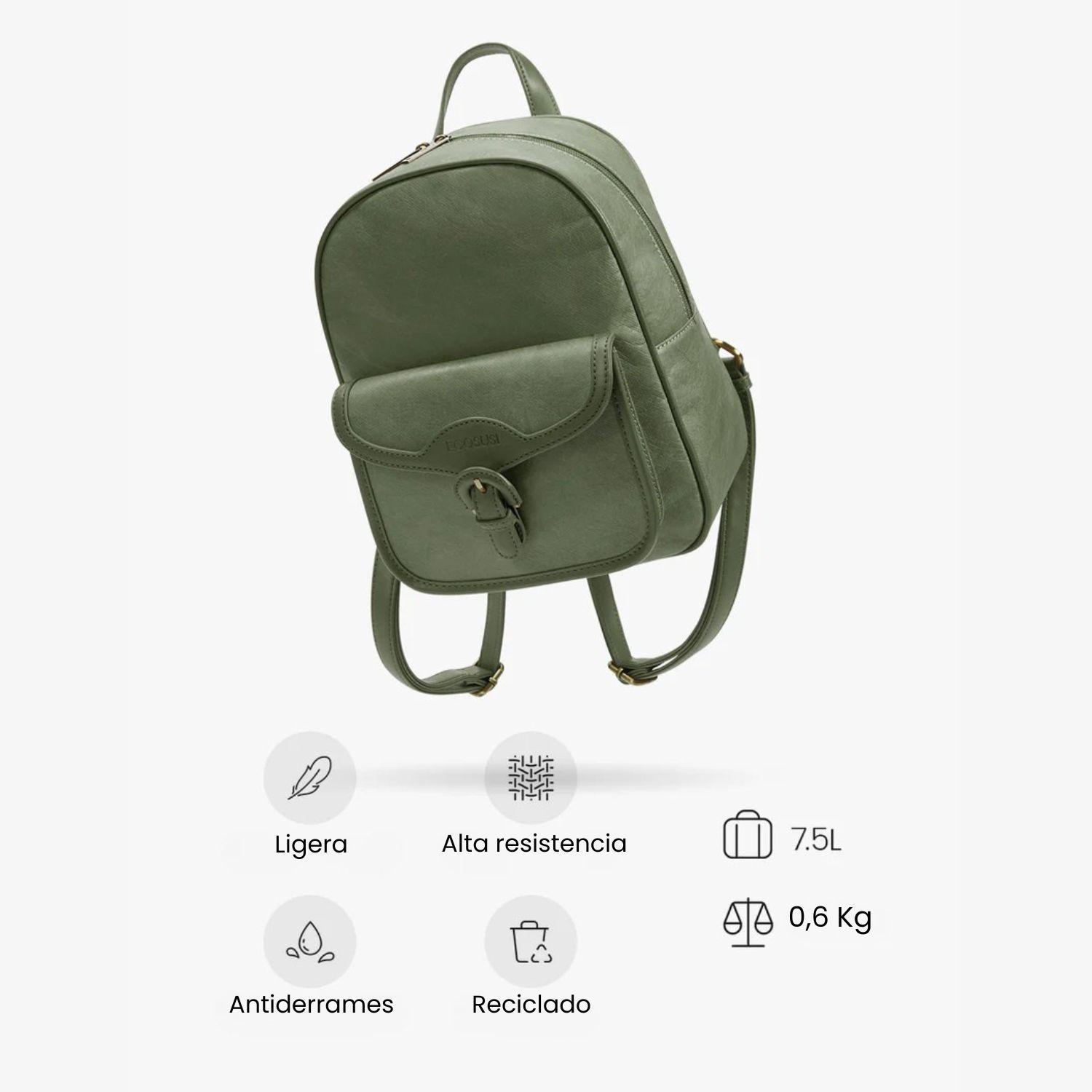 Ecosusi Mini Mochila Evelina de Papel Lavable Ecológico 11" Verde Olivo-6