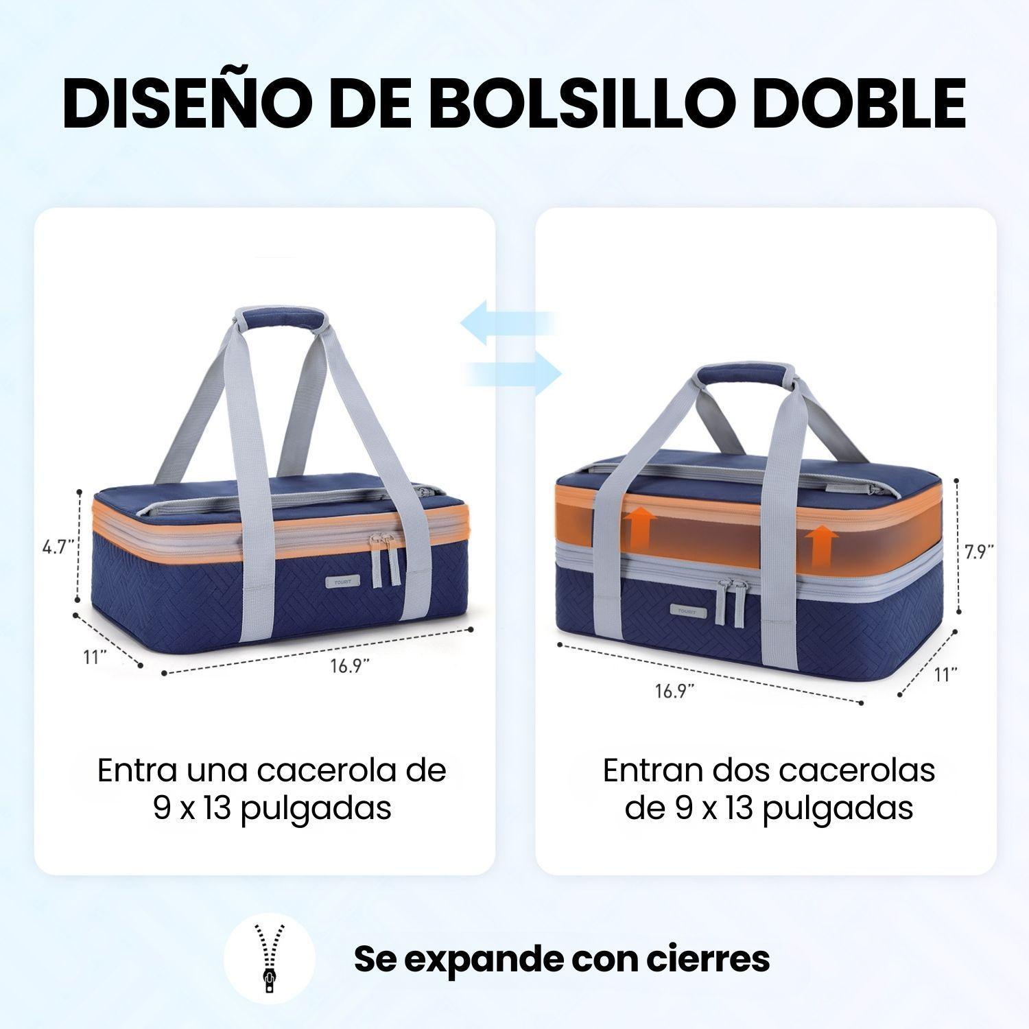 Tourit Bolsa Térmica Doble Comida 23x33cm Impermeable Azul-3