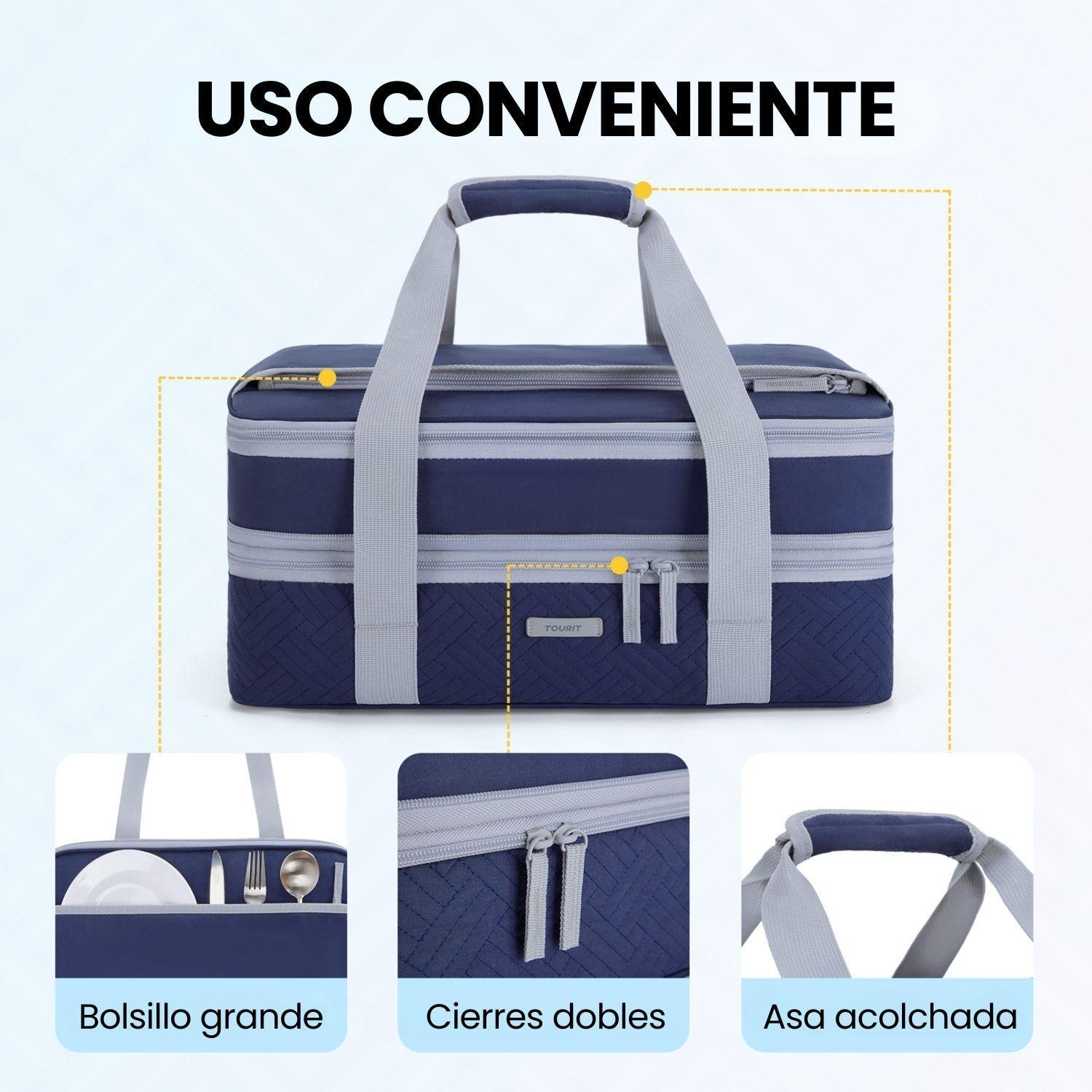 Tourit Bolsa Térmica Doble Comida 23x33cm Impermeable Azul-7