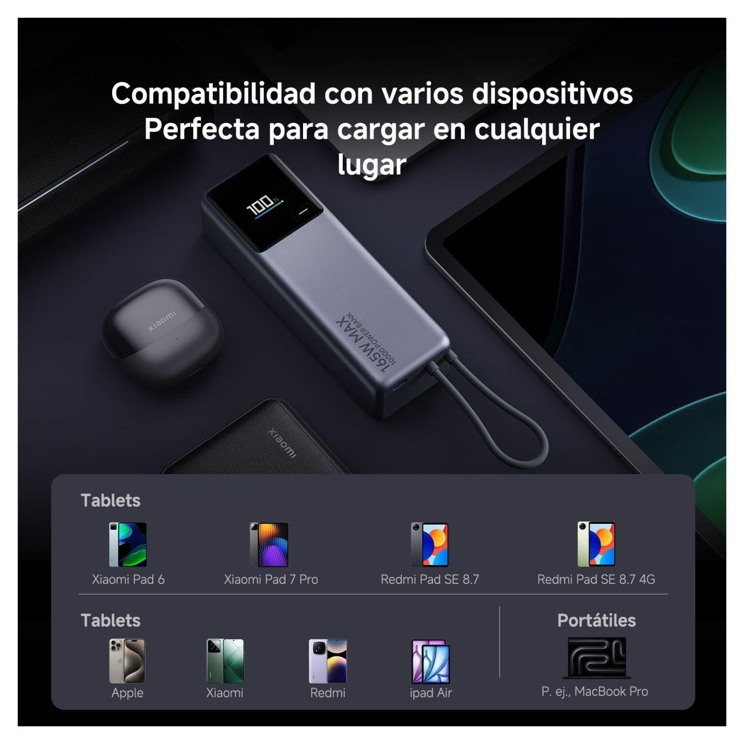 Xiaomi Power Bank 165W 10000 mAh con Cable Integrado Plateado-7