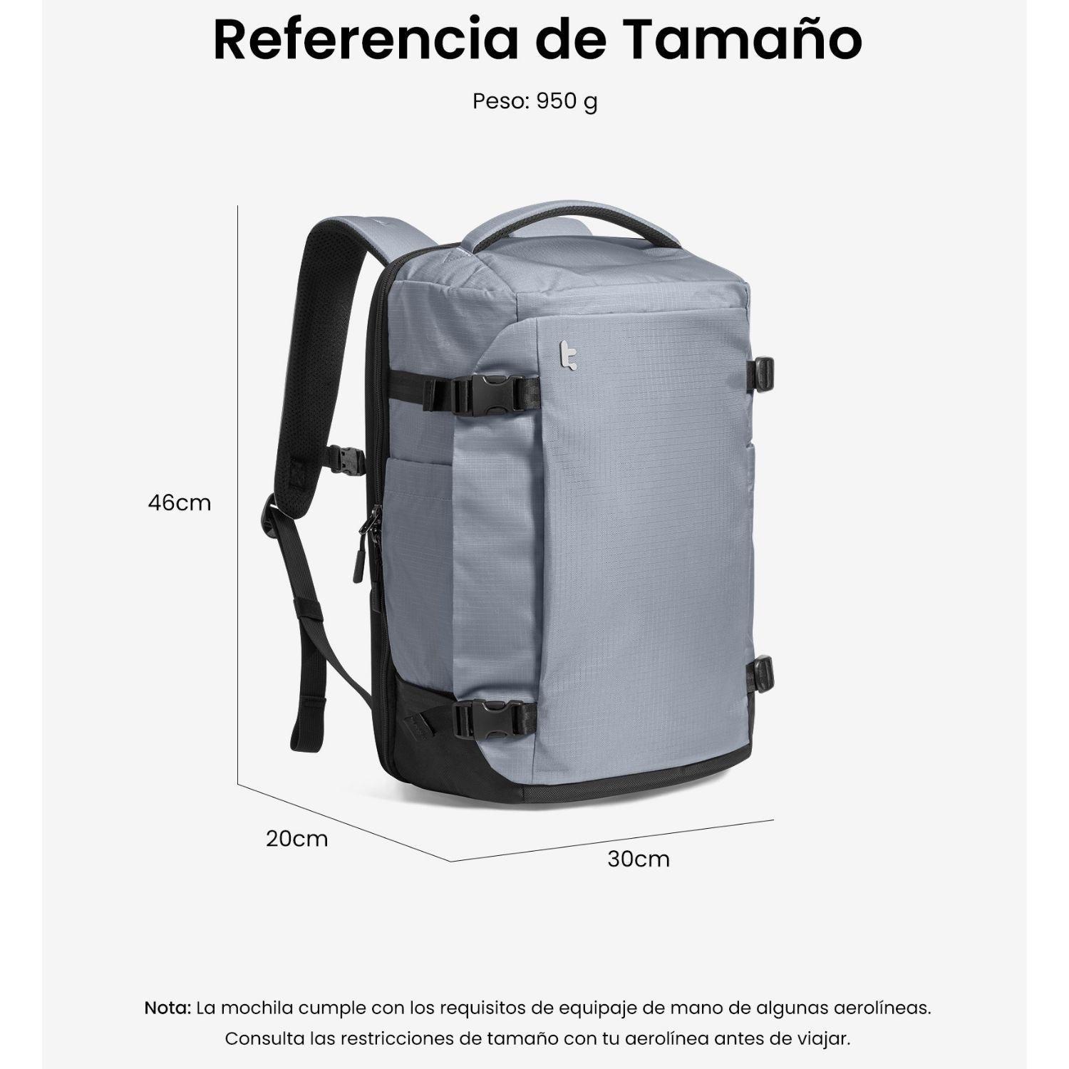 Tomtoc Mochila de Viaje Navigator-T66 Liteway para Notebook 16" 28L Gris-8