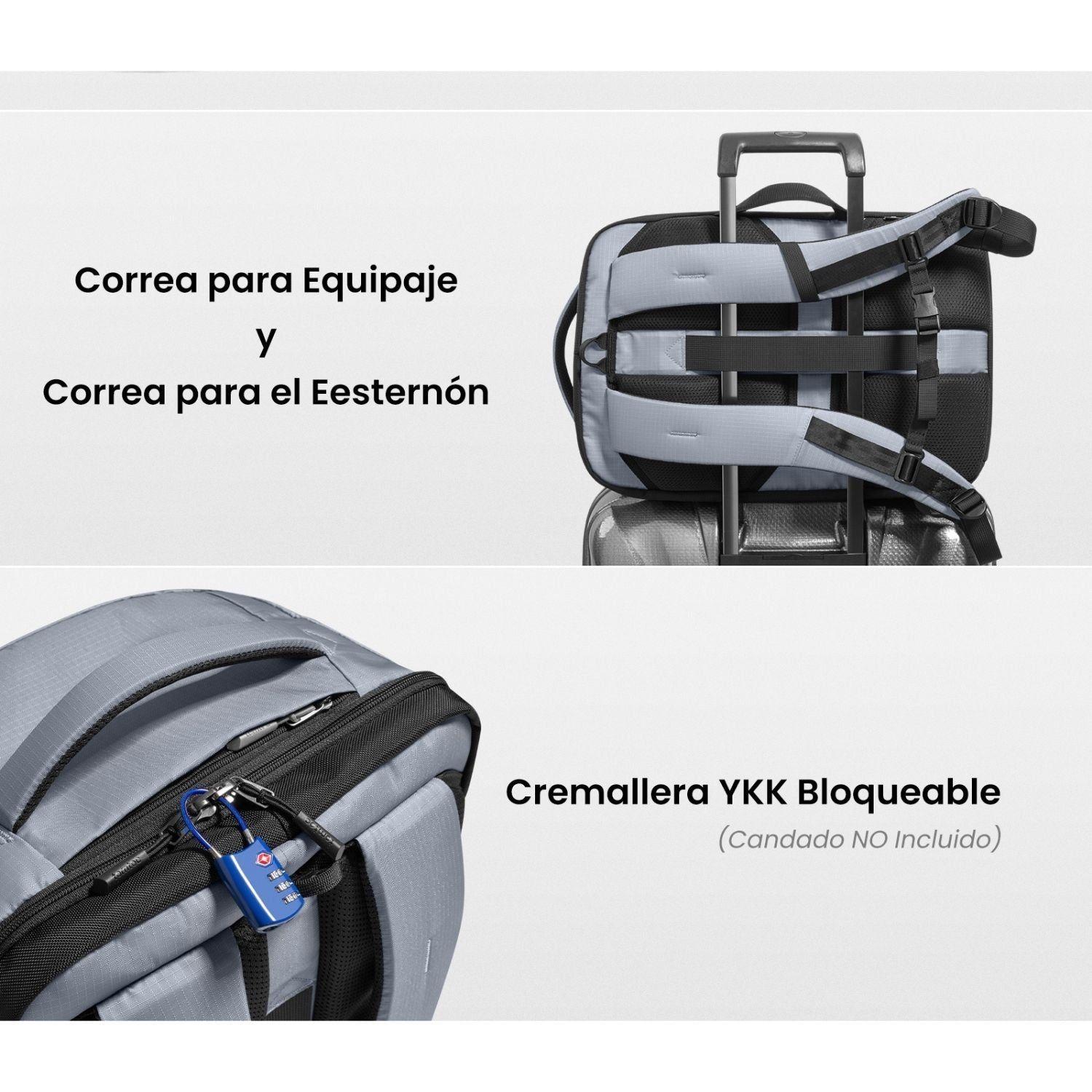 Tomtoc Mochila de Viaje Navigator-T66 Liteway para Notebook 16" 28L Gris-9