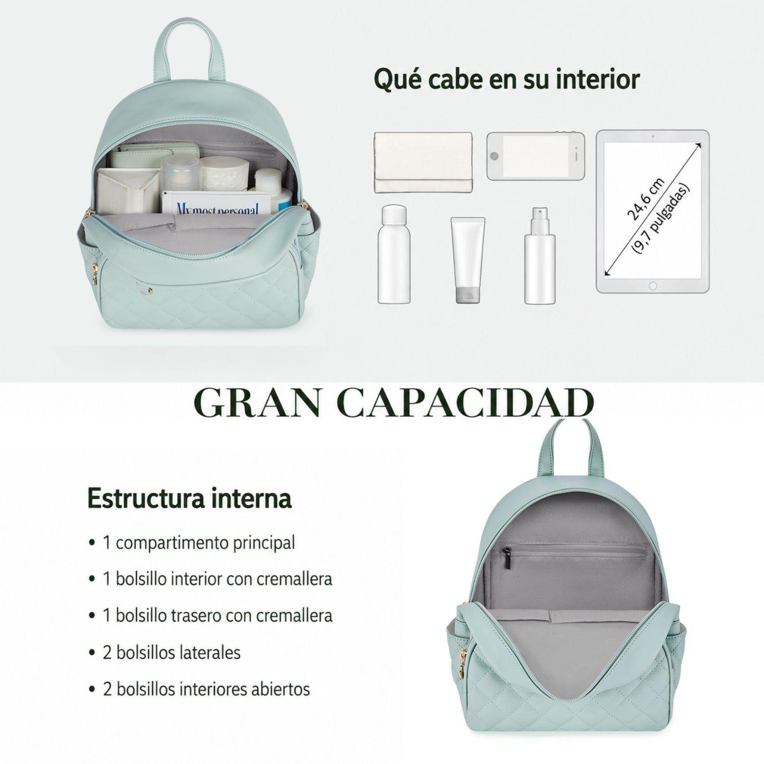 Ecosusi Mini Mochila Juvenil Acolchada para 9,7" Verde-3