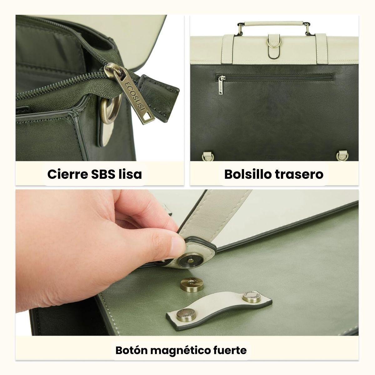 Ecosusi Mochila y Maletín Vintage Sombre para Notebook 15,6" - Verde-5