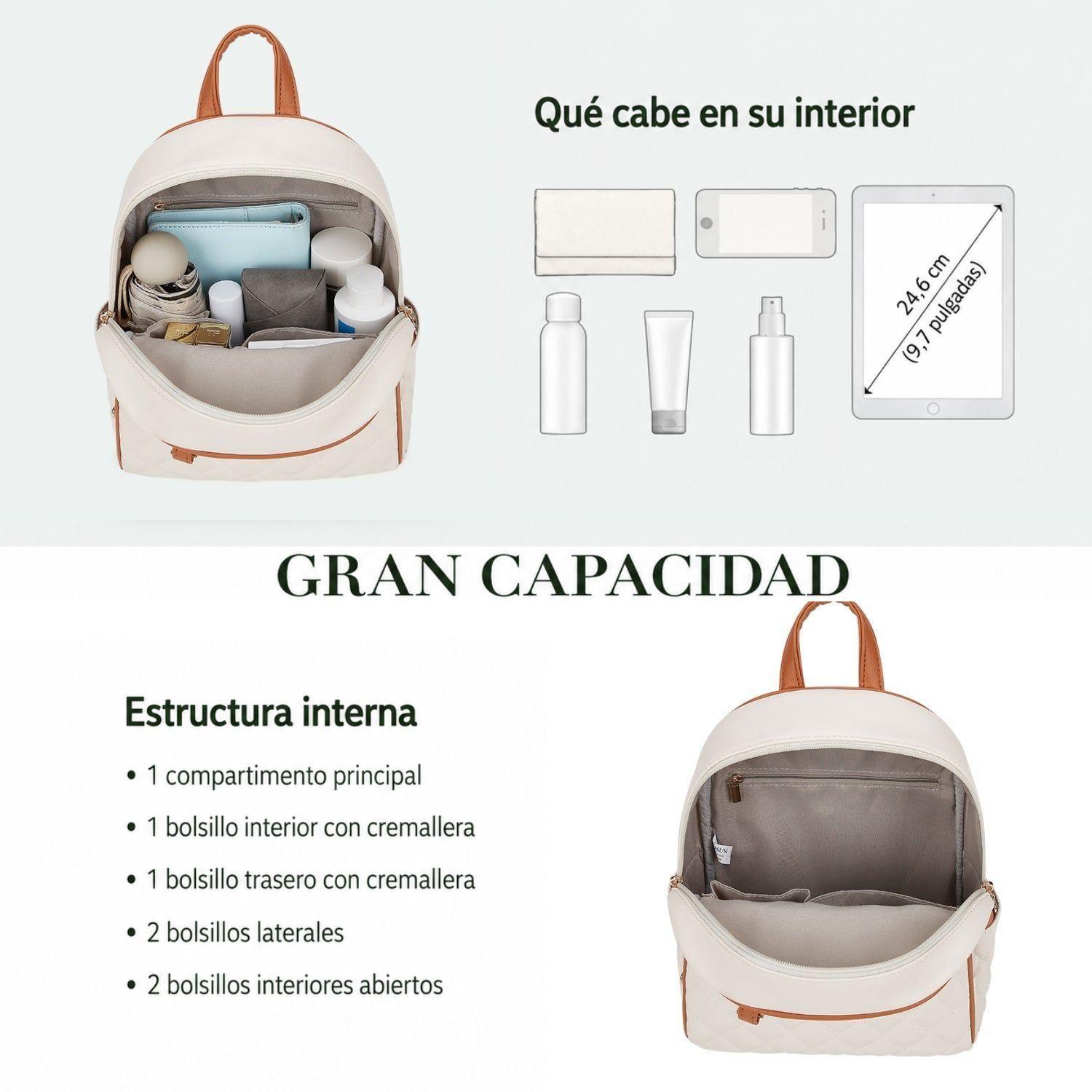 Ecosusi Mini Mochila Juvenil Acolchada para 9,7" Marrón y Beige-3