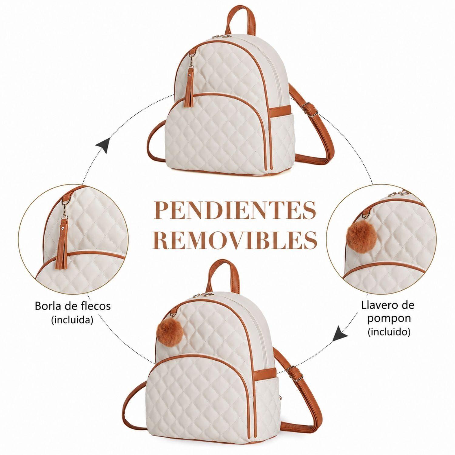 Ecosusi Mini Mochila Juvenil Acolchada para 9,7" Marrón y Beige-4