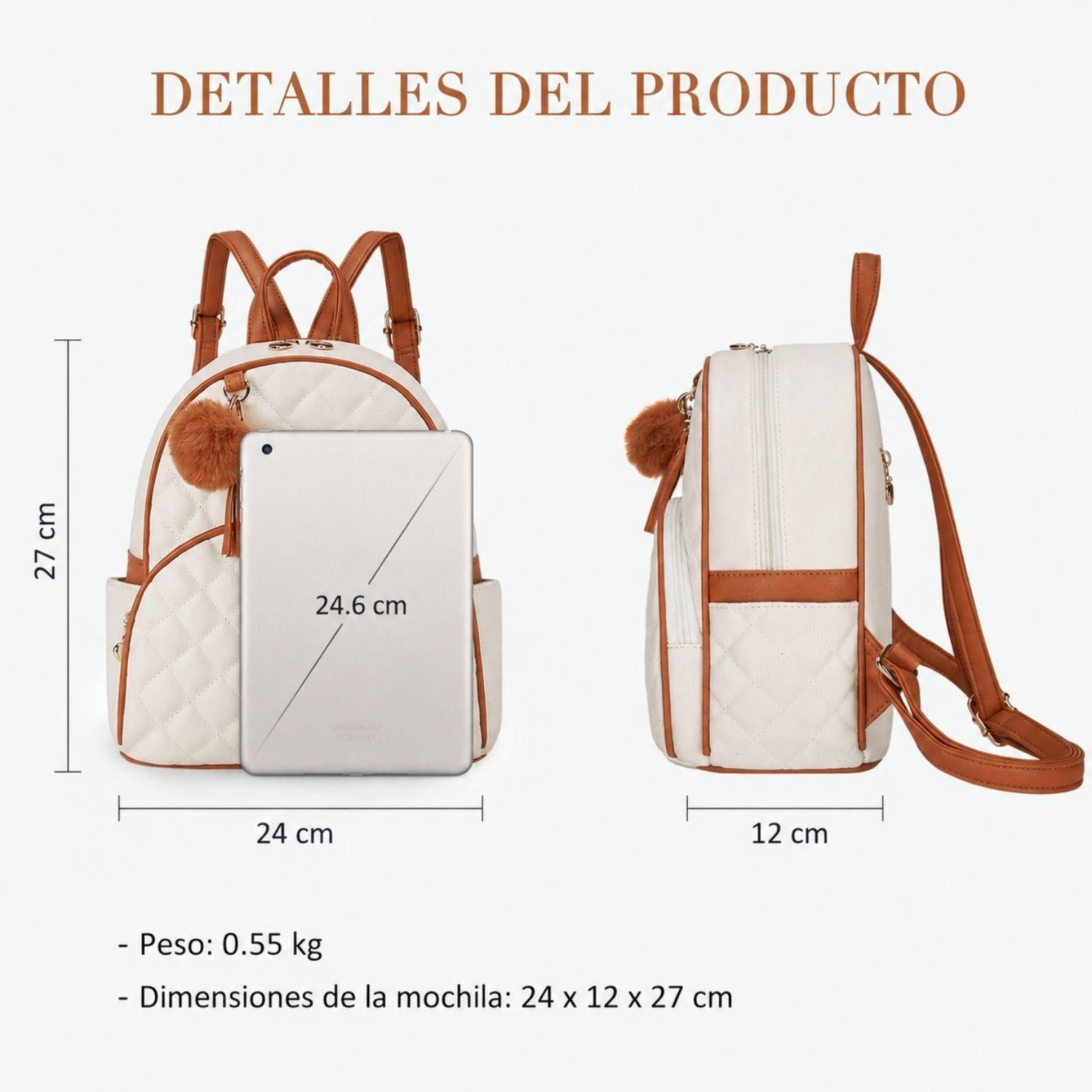 Ecosusi Mini Mochila Juvenil Acolchada para 9,7" Marrón y Beige-5