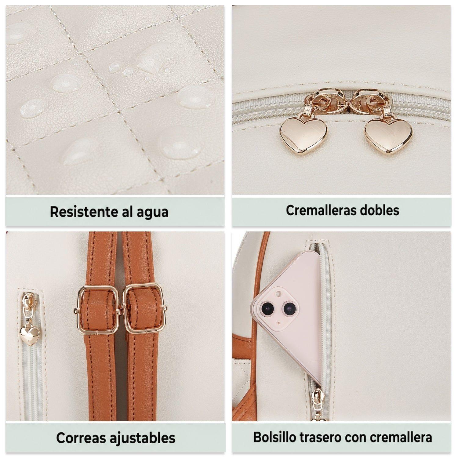 Ecosusi Mini Mochila Juvenil Acolchada para 9,7" Marrón y Beige-6