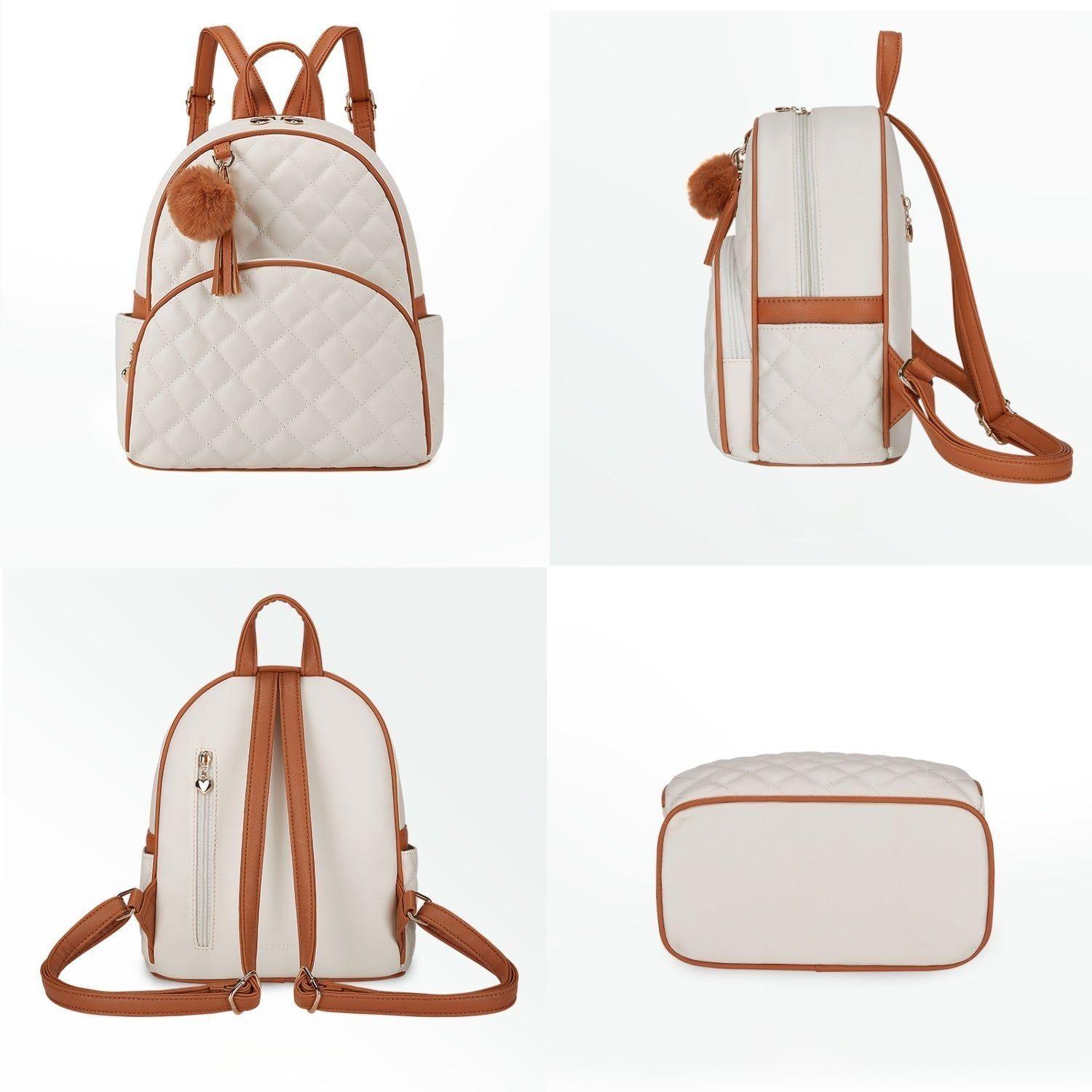 Ecosusi Mini Mochila Juvenil Acolchada para 9,7" Marrón y Beige-7