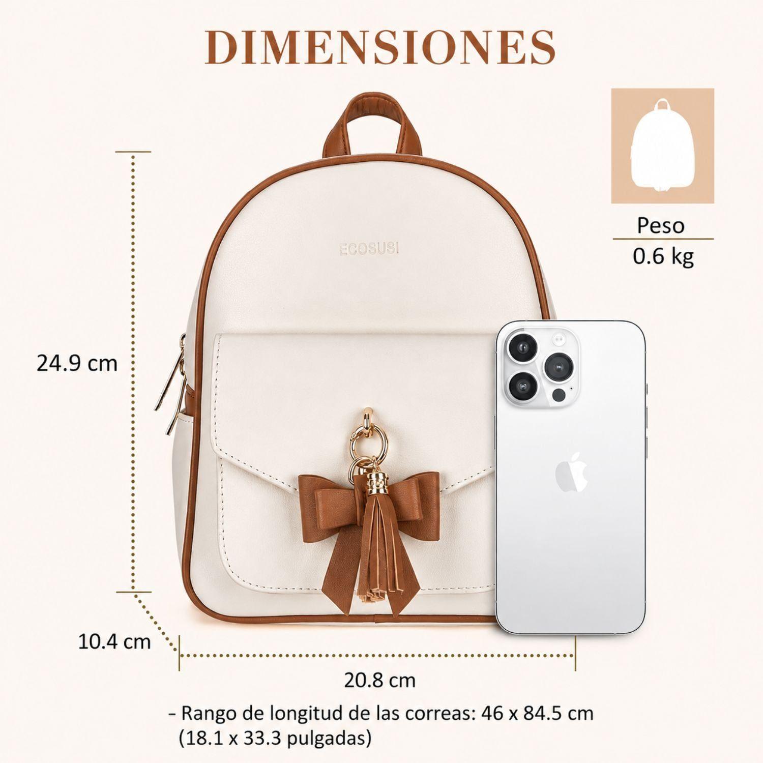 Ecosusi Mini Mochila Juvenil Acolchada para 9,7" Marrón y Beige-9