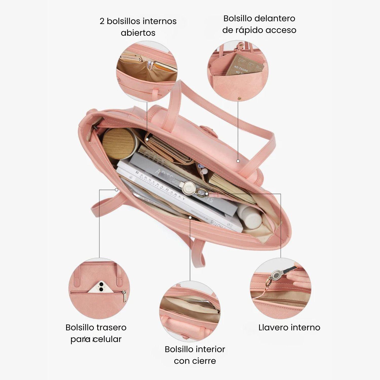 Ecosusi Bolso Tote Evelina de Papel Lavable 14L para 13" Rosado-5