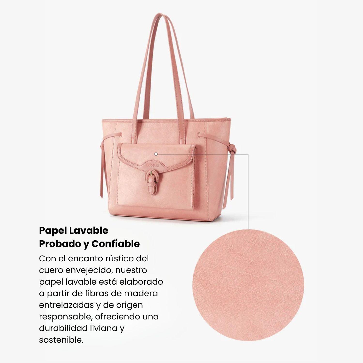 Ecosusi Bolso Tote Evelina de Papel Lavable 14L para 13" Rosado-7