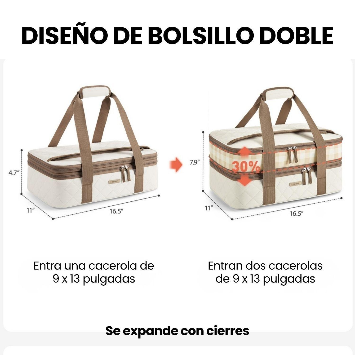 Tourit Bolsa Térmica Doble Comida 23x33cm Acolchada Beige-5