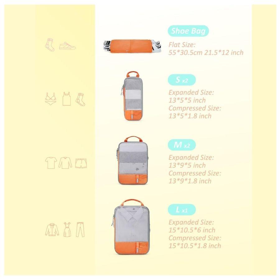 Bagsmart Juego de Bolsas de Compresión (6 unidades) - Naranja-5
