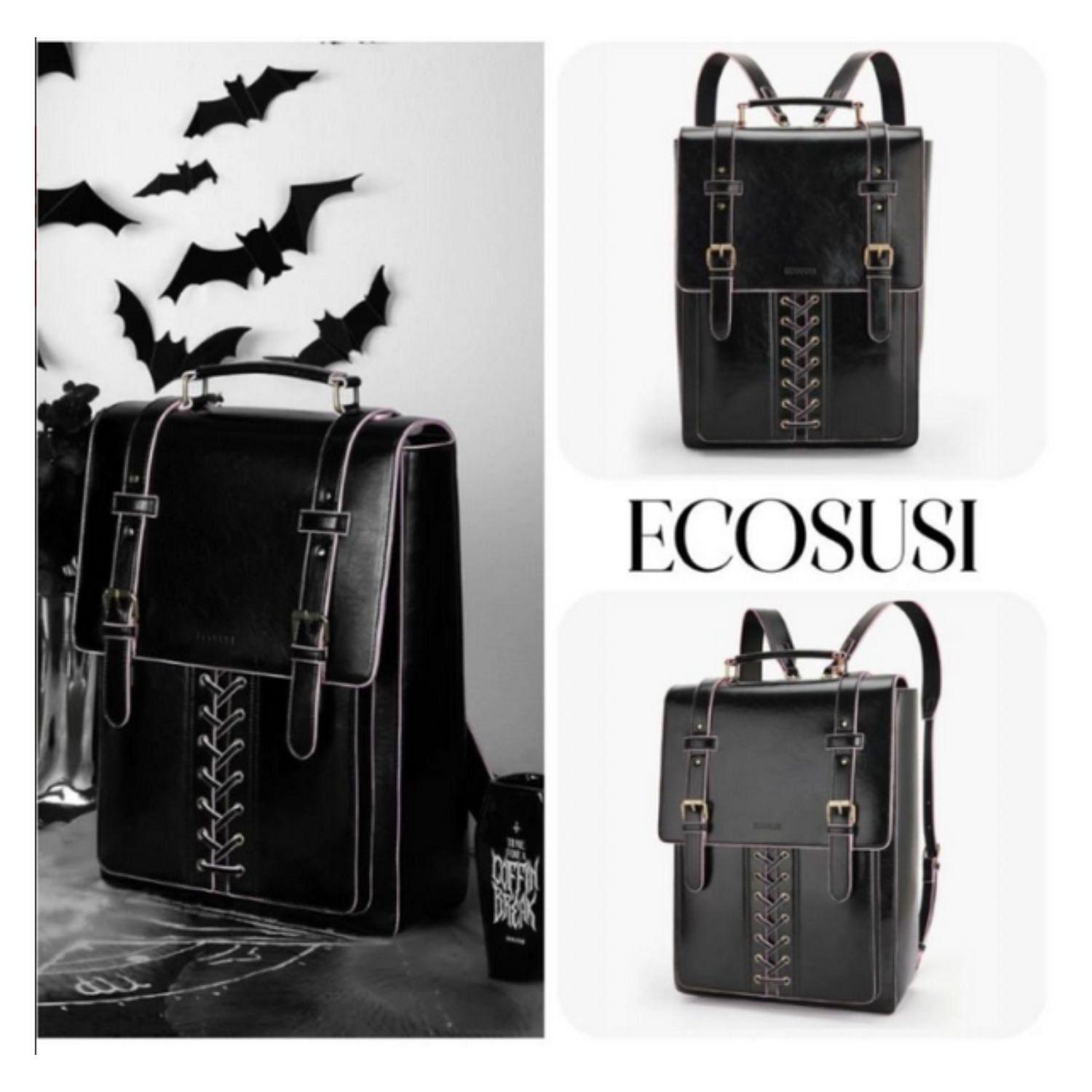 Ecosusi Mochila Vintage Emily para Notebook 15,6” - Negro Rosa-4