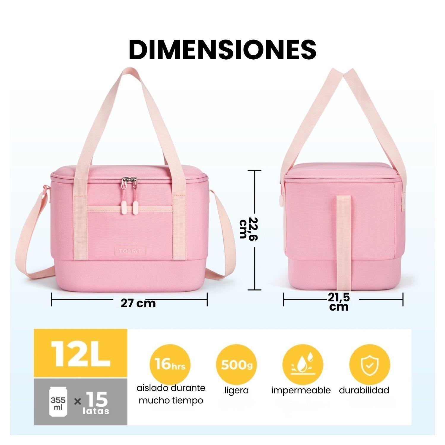 Tourit Bolso Cooler Térmico Daily 16 latas 12L Impermeable Rosado-4
