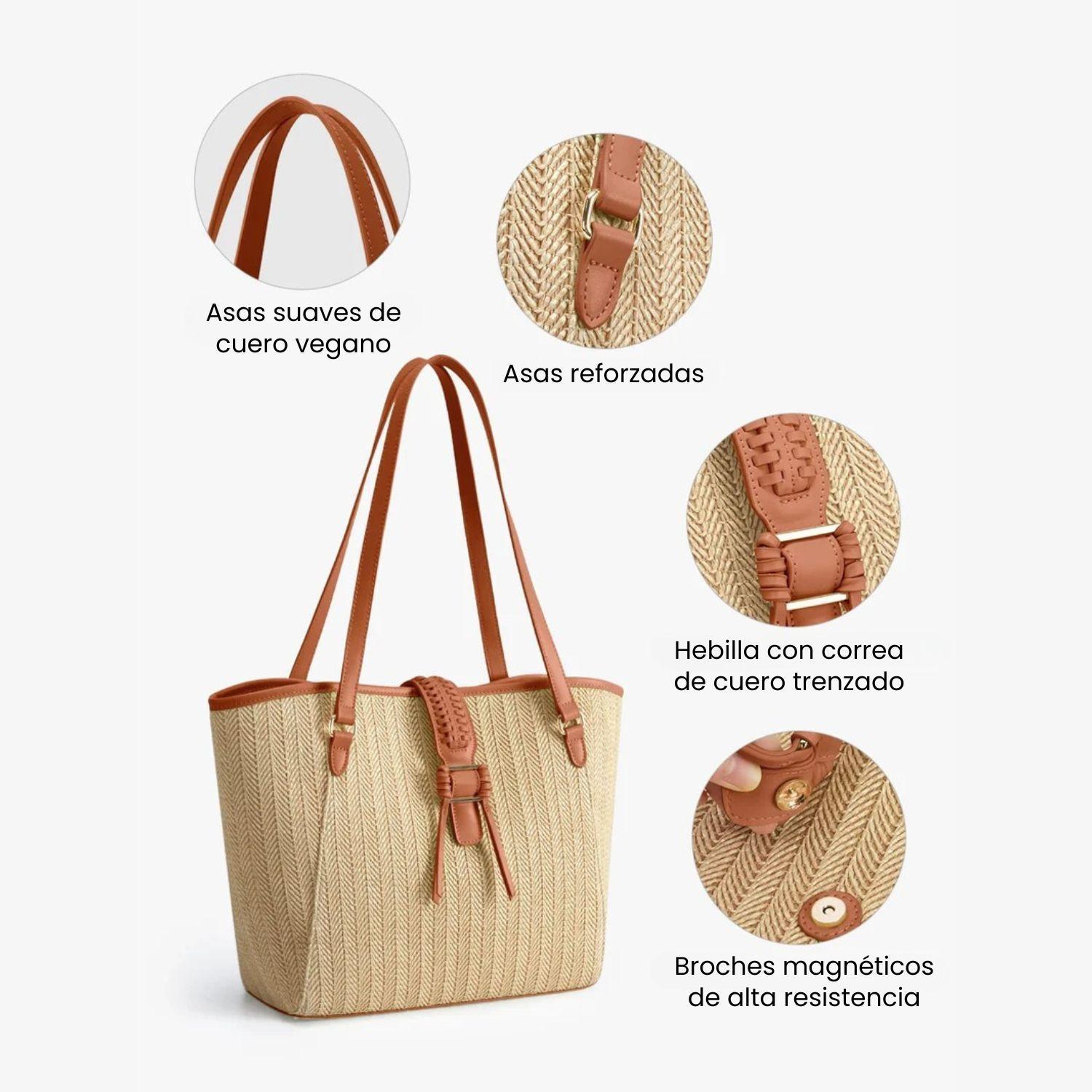 Ecosusi Cartera Tote Marina de Rafia Natural 14L para 14" Marrón-4